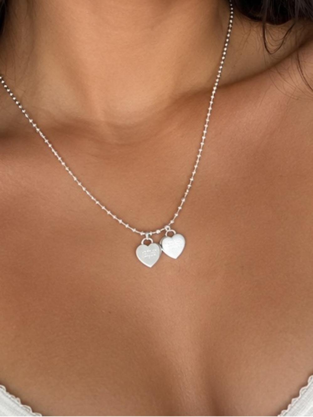 White Enamel Heart Pendant Necklace 17” New With Tags
